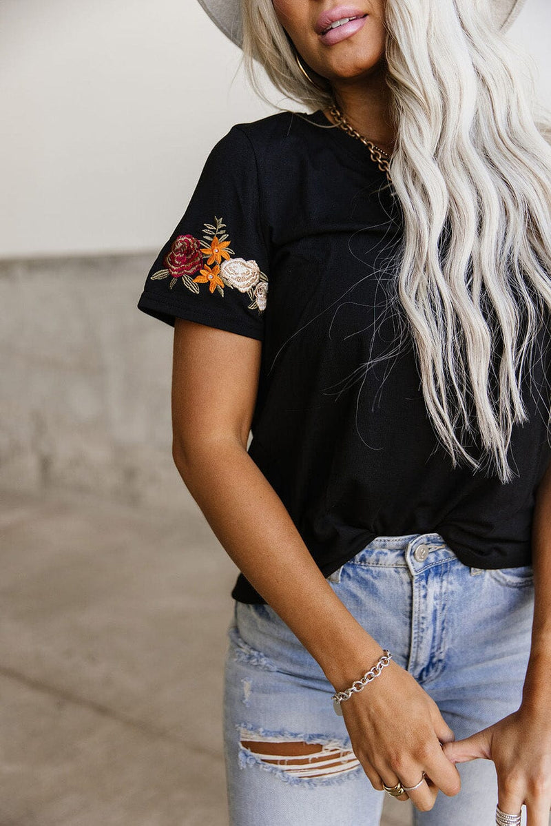 KaleaBoutique Beautiful Floral Embroidered Round Neck Short Sleeve T Shirt - KaleaBoutique.com