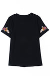 KaleaBoutique Beautiful Floral Embroidered Round Neck Short Sleeve T Shirt - KaleaBoutique.com