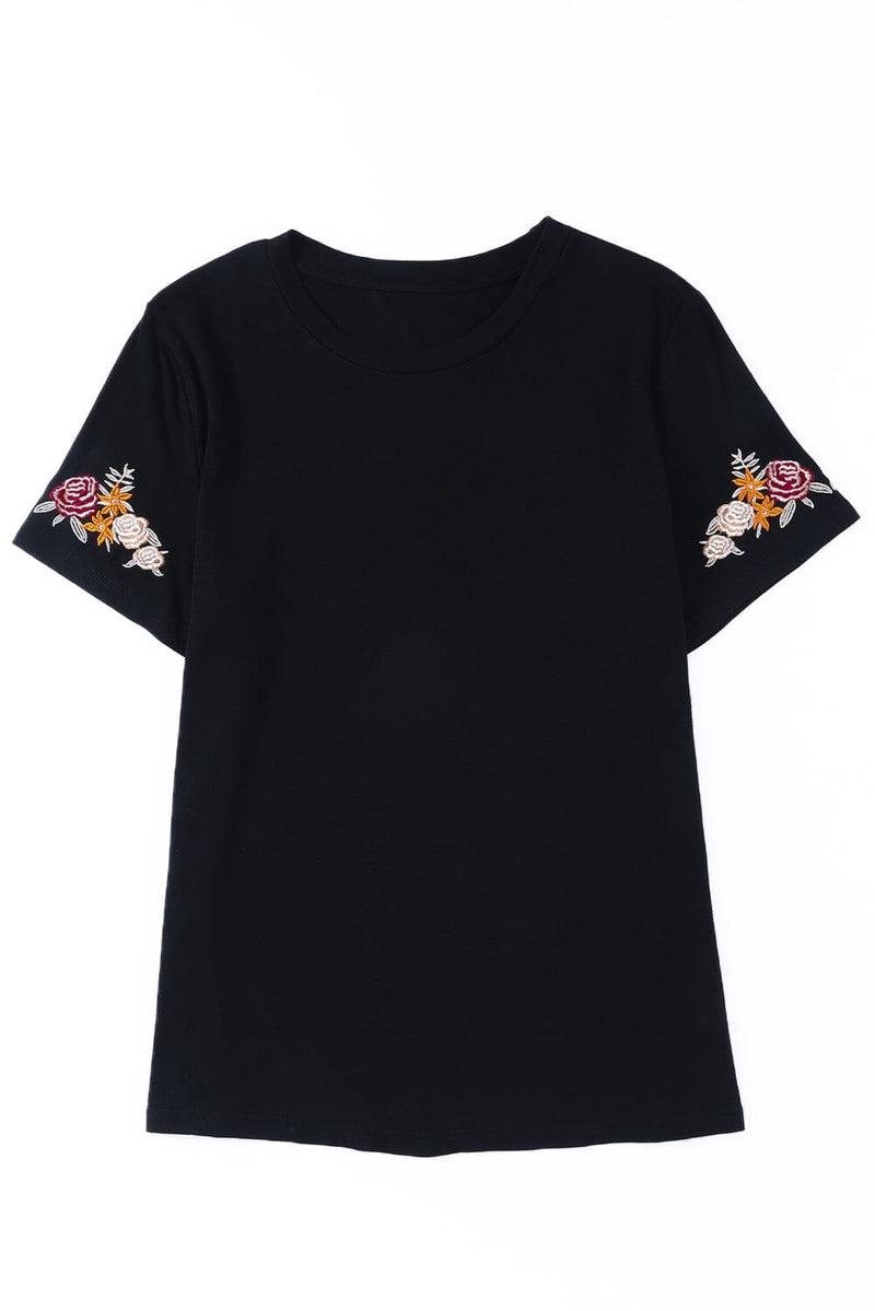 KaleaBoutique Beautiful Floral Embroidered Round Neck Short Sleeve T Shirt - KaleaBoutique.com