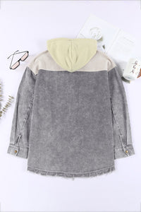 KaleaBoutique Gray Color Block Button Down Hooded Corduroy Jacket - KaleaBoutique.com