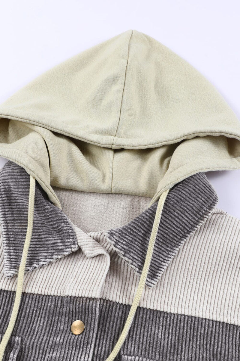 KaleaBoutique Gray Color Block Button Down Hooded Corduroy Jacket - KaleaBoutique.com