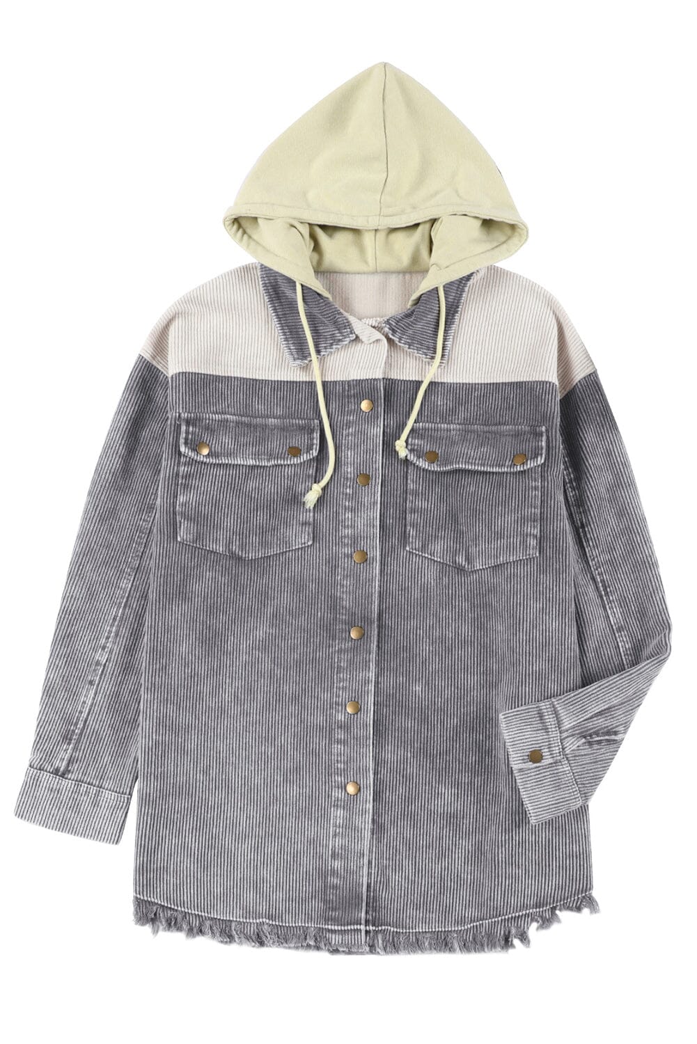 KaleaBoutique Gray Color Block Button Down Hooded Corduroy Jacket - KaleaBoutique.com