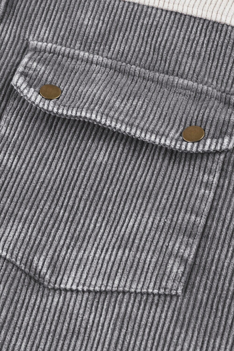 KaleaBoutique Gray Color Block Button Down Hooded Corduroy Jacket - KaleaBoutique.com