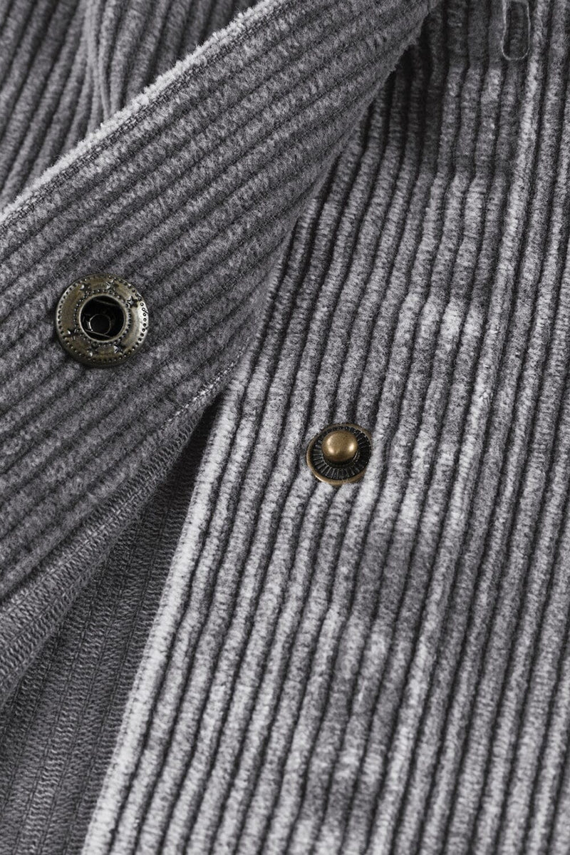 KaleaBoutique Gray Color Block Button Down Hooded Corduroy Jacket - KaleaBoutique.com