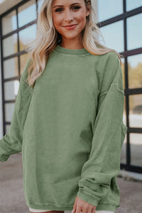KaleaBoutique Green Ribbed Corded Oversized Sweatshirt - KaleaBoutique.com