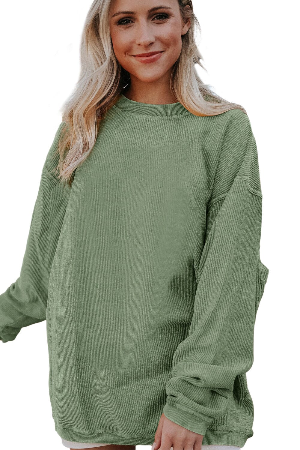 KaleaBoutique Green Ribbed Corded Oversized Sweatshirt - KaleaBoutique.com