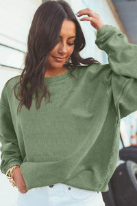KaleaBoutique Green Ribbed Corded Oversized Sweatshirt - KaleaBoutique.com