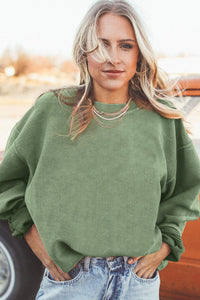 KaleaBoutique Green Ribbed Corded Oversized Sweatshirt - KaleaBoutique.com