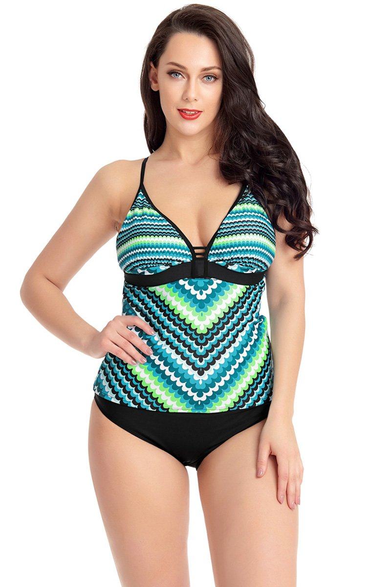 KaleaBoutique Beautiful Green Scalloped Print Tankini Swimsuit - KaleaBoutique.com