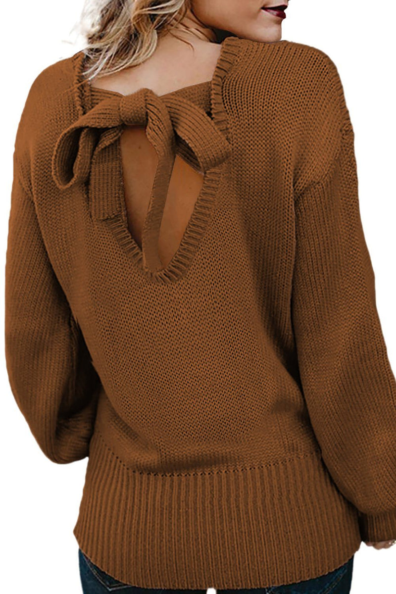 Hollow-out Back Sweater with Tie - KaleaBoutique.com