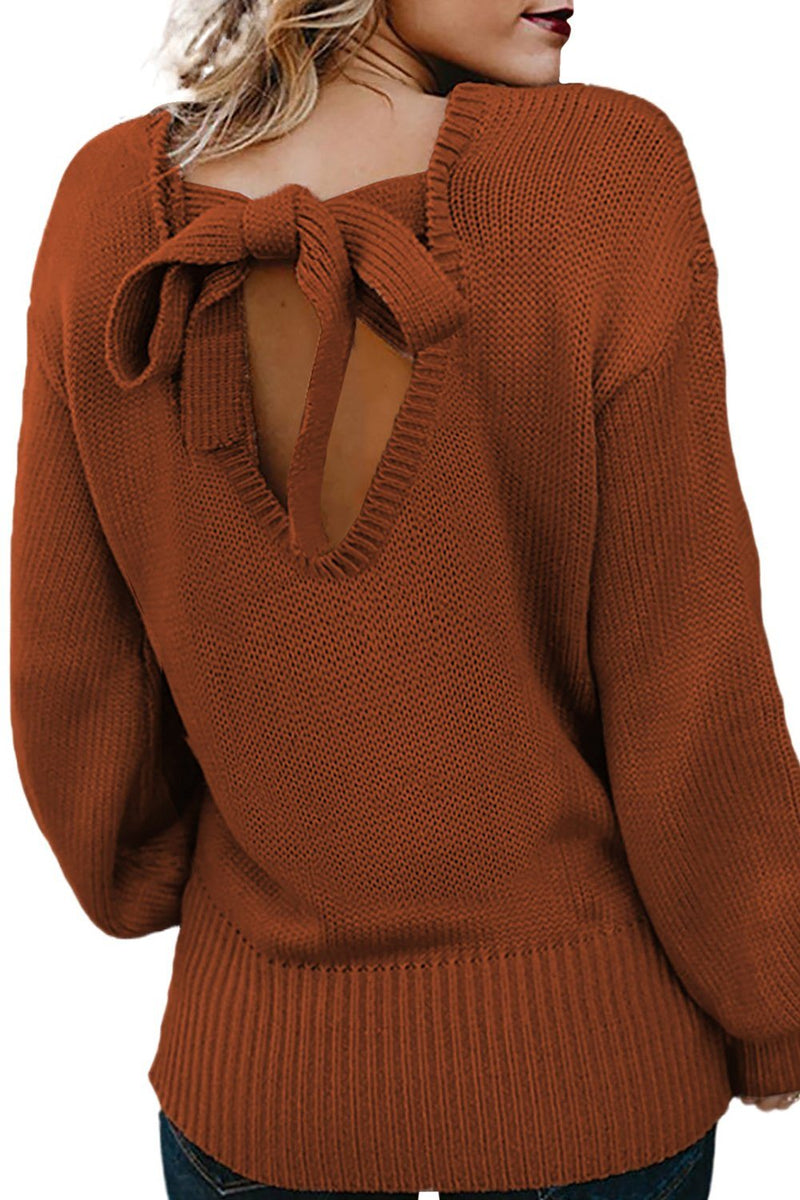 KaleaBoutique Stylish Hollow-Out Back Sweater with Tie - KaleaBoutique.com