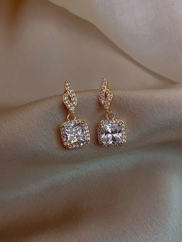 Clear Cushion Cut CZ Crystal Earrings, Wedding Bridal Bridesmaid Ear Studs, Fashion Diamond Jewelry Earrings - KaleaBoutique.com