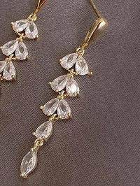 10K Gold Plated CZ Pear Сut Crystal Earrings, Wedding Bridal or Bridesmaid Glam Fashion Dangle Stud Earrings - KaleaBoutique.com