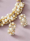 Rhinestone and Pearl Bridal 3 PC Jewelry Set, Gold Earrings and Necklace Fashion Statement Jewelry Set - KaleaBoutique.com
