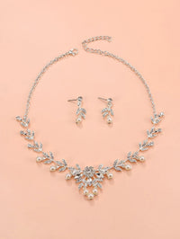 Bridal Pearl Necklace and Earrings 3 PC Jewelry Set, Wedding Crystal V-Necklace and Ear Studs Pearl Jewelry Set - KaleaBoutique.com