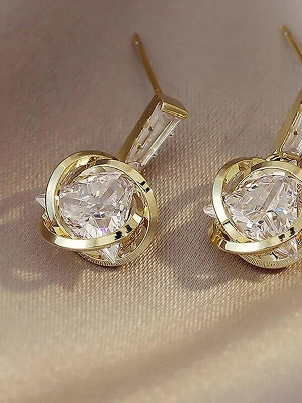 Baguette Cut Crystal Earrings, Sphere Crystal Ball Wedding Bridal Earrings, Bridesmaid Minimalist Fashion Studded Earrings - KaleaBoutique.com