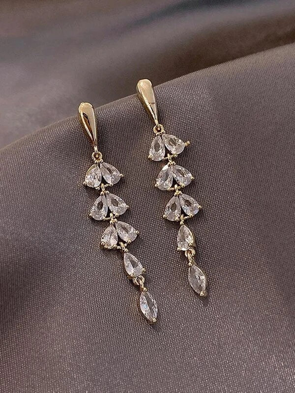 10K Gold Plated CZ Pear Сut Crystal Earrings, Wedding Bridal or Bridesmaid Glam Fashion Dangle Stud Earrings - KaleaBoutique.com