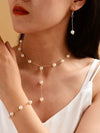 Bridal Pearl Chain Necklace Earrings Bracelet 4 PC Jewelry Set, Wedding or Prom Pearl Necklace - KaleaBoutique.com