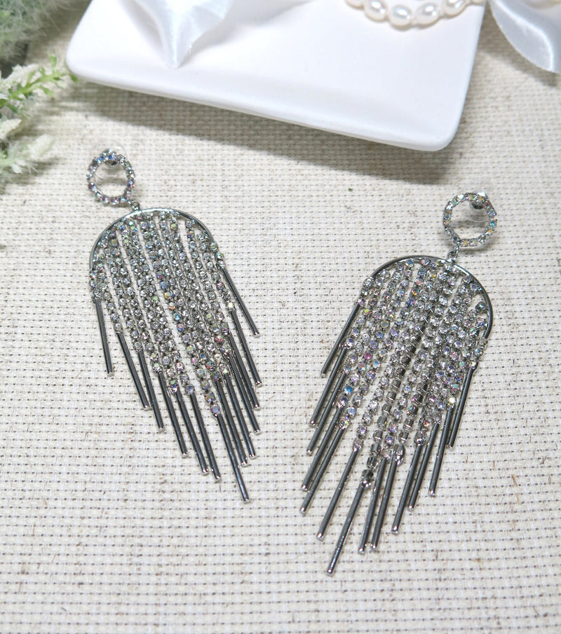 Oversized Aurora Borealis Chandelier Earrings, Crystal Windchime Wedding Earrings, Large Bridal Dangle Statement Earrings - KaleaBoutique.com