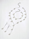 Bridal Pearl Chain Necklace Earrings Bracelet 4 PC Jewelry Set, Wedding or Prom Pearl Necklace - KaleaBoutique.com