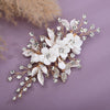 Ceramic Flower Hair Clip with Rhinestone Gems, White Flower Bridal Hairpiece Hair Clip, Wedding Floral Rhinestone Alligator Clip Headpiece - KaleaBoutique.com