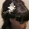 Ceramic Flower Bridal Pearl Hairclip, Rhinestone Leaf Wedding Alligator Hairclip, Bridesmaid Gold Flower Hairpiece - KaleaBoutique.com