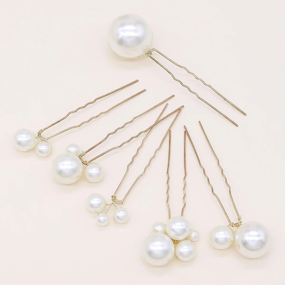 Pearl Cluster 6 PC Hairpin Set, Wedding Pearl Bridal U Hair Pins, Mixed Size Pearl 6 PC Hairpin Set - KaleaBoutique.com