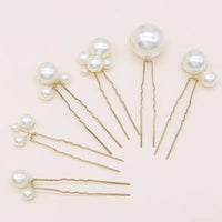 Pearl Cluster 6 PC Hairpin Set, Wedding Pearl Bridal U Hair Pins, Mixed Size Pearl 6 PC Hairpin Set - KaleaBoutique.com
