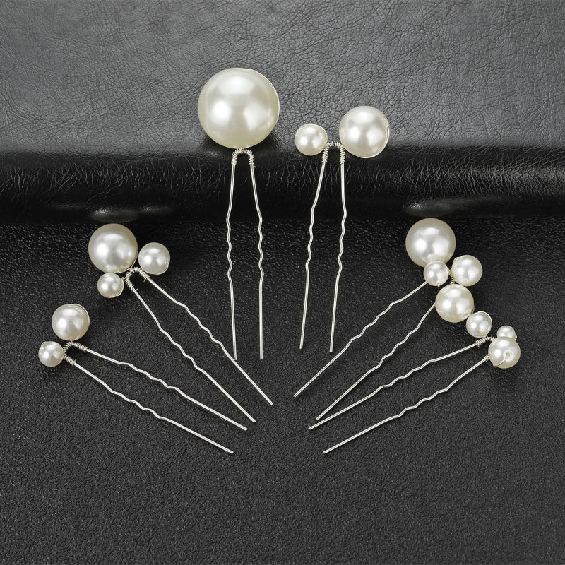 Pearl Cluster 6 PC Hairpin Set, Wedding Pearl Bridal U Hair Pins, Mixed Size Pearl 6 PC Hairpin Set - KaleaBoutique.com