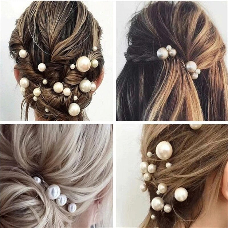 Pearl Cluster 6 PC Hairpin Set, Wedding Pearl Bridal U Hair Pins, Mixed Size Pearl 6 PC Hairpin Set - KaleaBoutique.com