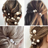Pearl Cluster 6 PC Hairpin Set, Wedding Pearl Bridal U Hair Pins, Mixed Size Pearl 6 PC Hairpin Set - KaleaBoutique.com