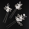 Set of 3 Flower Hairpins or Bridal Earrings, Wedding U-Shaped Floral Hairpins or Crystal Dangle Earrings - KaleaBoutique.com