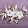 Ceramic Flower Hair Clip with Rhinestone Gems, White Flower Bridal Hairpiece Hair Clip, Wedding Floral Rhinestone Alligator Clip Headpiece - KaleaBoutique.com