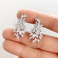Big Crystal Ear Climber Earrings, CZ Crystal Bridal Earrings, Wedding Gem Bridesmaid Fashion Crystal Cluster Ear Climbers - KaleaBoutique.com
