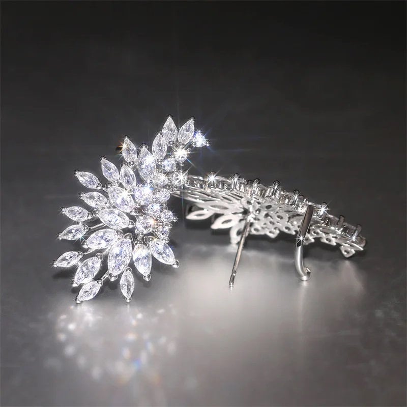 Big Crystal Ear Climber Earrings, CZ Crystal Bridal Earrings, Wedding Gem Bridesmaid Fashion Crystal Cluster Ear Climbers - KaleaBoutique.com