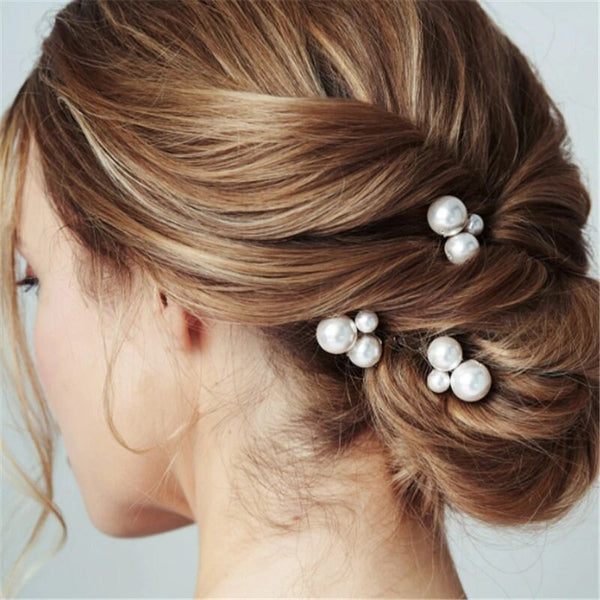 Pearl Cluster 6 PC Hairpin Set, Wedding Pearl Bridal U Hair Pins, Mixed Size Pearl 6 PC Hairpin Set - KaleaBoutique.com