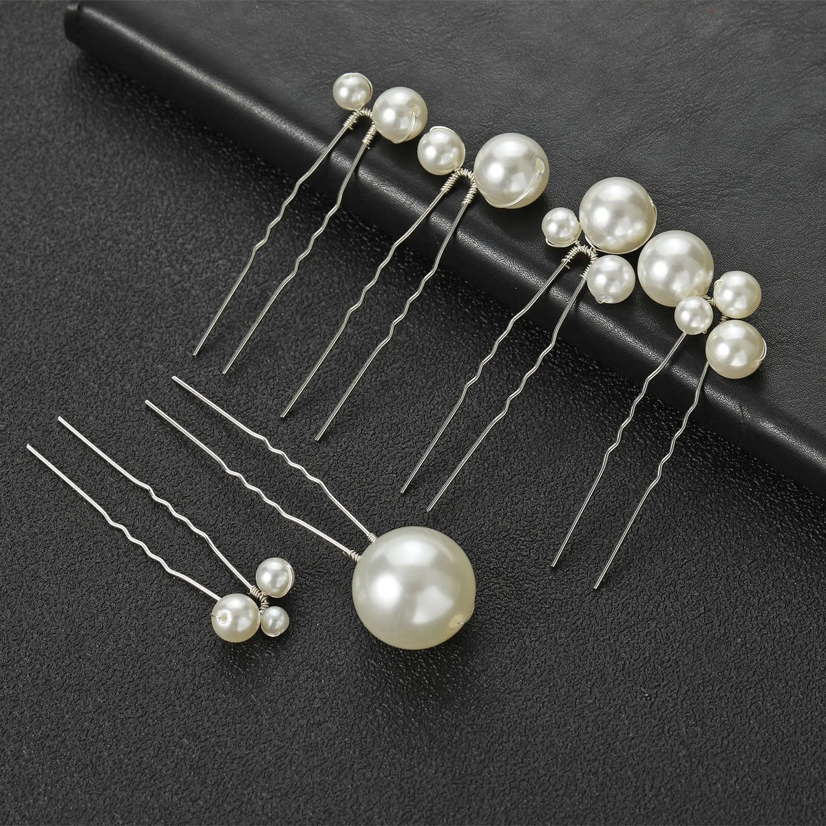 Pearl Cluster 6 PC Hairpin Set, Wedding Pearl Bridal U Hair Pins, Mixed Size Pearl 6 PC Hairpin Set - KaleaBoutique.com
