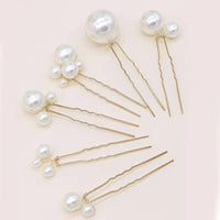 Pearl Cluster 6 PC Hairpin Set, Wedding Pearl Bridal U Hair Pins, Mixed Size Pearl 6 PC Hairpin Set - KaleaBoutique.com