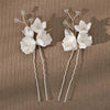 Porcelain Flower 2 PC Hairpin Set, Wedding Clay Floral U-Shape Hair Pins, Bridal Ceramic Flower Hair Pin Set - KaleaBoutique.com