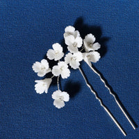 Floral Bouquet Bridal Hairpin, Soft Ceramic White Hair Pin, Flower Bunch Wedding U-Shape Hair Pin - KaleaBoutique.com