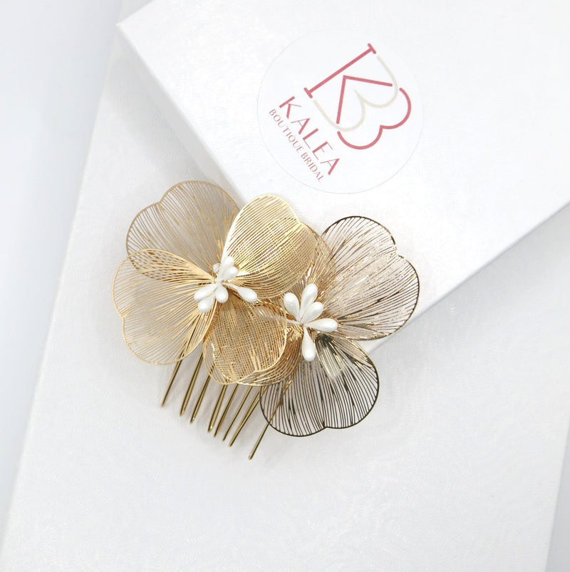 Small Bridal Floral Hair Comb, Laser Cut Flower Hair Comb Headpiece, Dangle Wedding Earrings or Necklace - KaleaBoutique.com