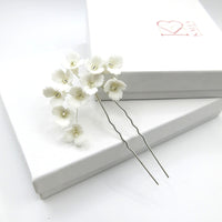 Floral Bouquet Bridal Hairpin, Soft Ceramic White Hair Pin, Flower Bunch Wedding U-Shape Hair Pin - KaleaBoutique.com