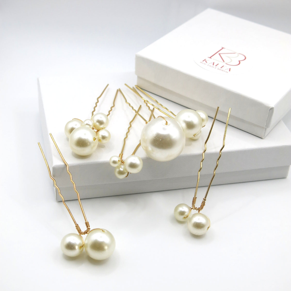 Pearl Cluster 6 PC Hairpin Set, Wedding Pearl Bridal U Hair Pins, Mixed Size Pearl 6 PC Hairpin Set - KaleaBoutique.com