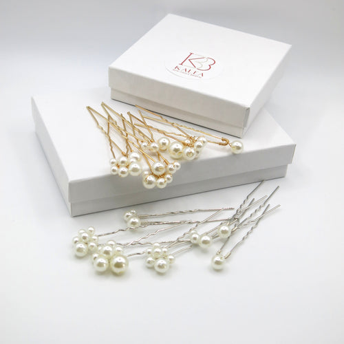 Pearl Cluster 7 PC Hairpin Set, Wedding Pearl Bridal U Hair Pin, Minimalist Bride Pearl Hairpiece Set - KaleaBoutique.com