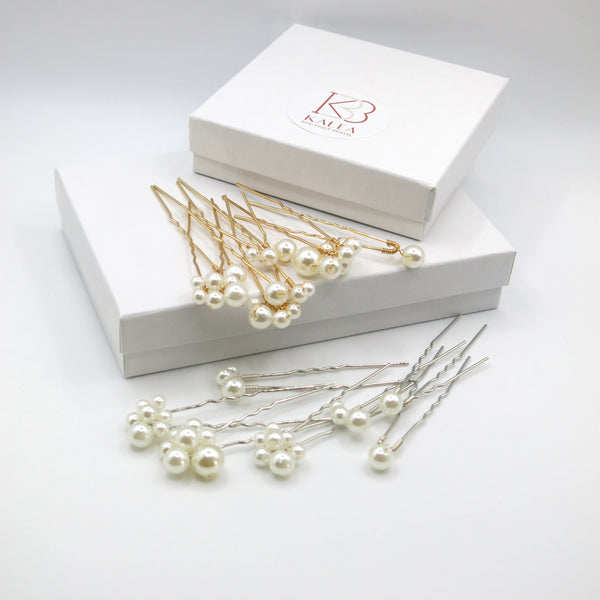 Pearl Cluster 7 PC Hairpin Set, Wedding Pearl Bridal U Hair Pin, Minimalist Bride Pearl Hairpiece Set - KaleaBoutique.com