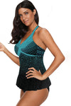 KaleaBoutique 2 Piece Turquoise Dot Print Halterneck Tankini Set - KaleaBoutique.com