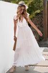 KaleaBoutique Beautiful White Lace Splicing Ruffled Deep V Neck Maxi Dress - KaleaBoutique.com