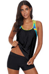 KaleaBoutique Black Blouson Striped Strappy T-Back Push-up Tankini Top - KaleaBoutique.com