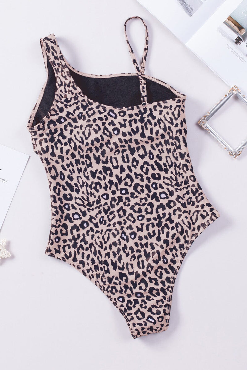 KaleaBoutique Black Leopard Animal Print One-shoulder Mesh One-Piece Swimsuit - KaleaBoutique.com