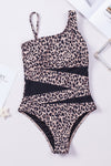 KaleaBoutique Black Leopard Animal Print One-shoulder Mesh One-Piece Swimsuit - KaleaBoutique.com